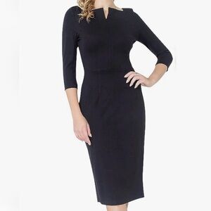 Marycrafts SZ 16 black silky wiggle dress with notch neckline